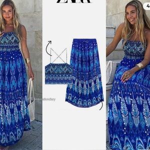 Zara Women's Blue Patterned Maxi Skirt & Top